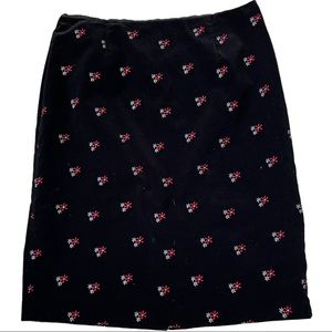 Vintage Y2K Hanna Andersson Black Velvet Embroidered Floral Skirt, Size 16